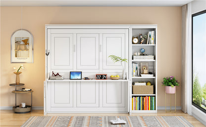 Queen Size Murphy Bed with Desk and Bookshelf, White image 4