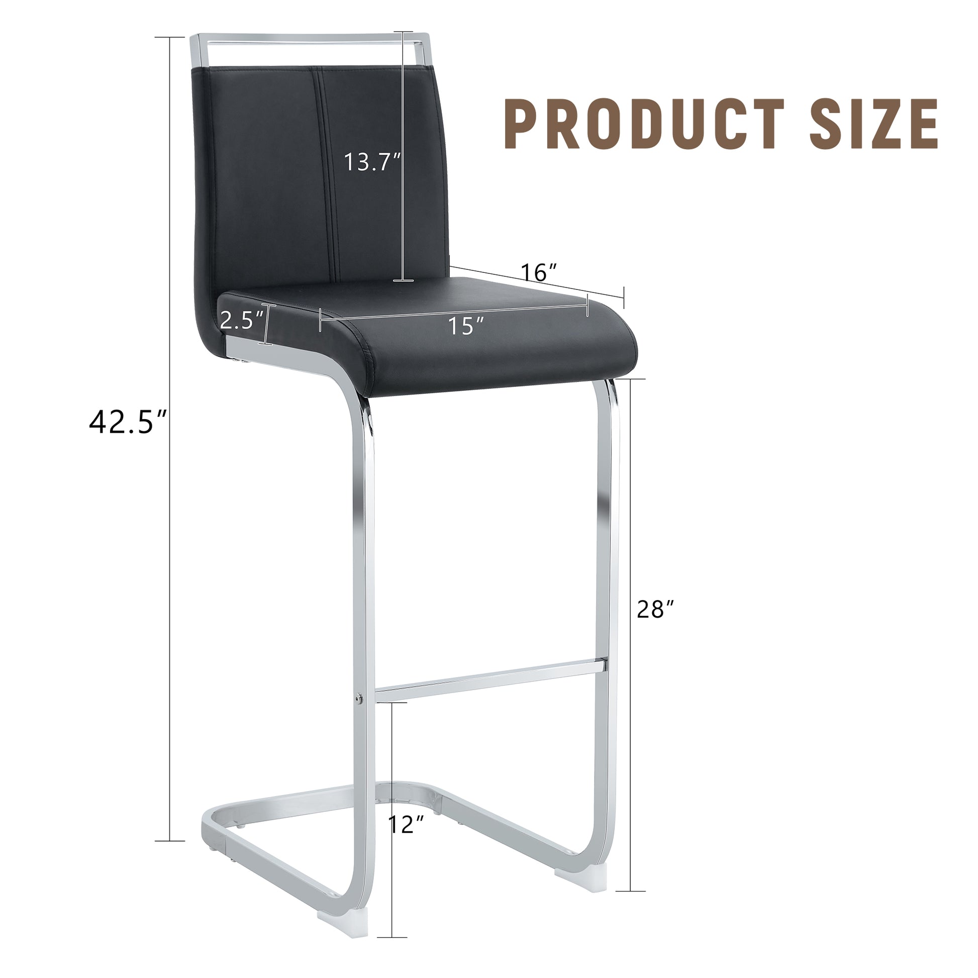 Modern and beautiful bar stool upholstered in PU leather with C-shaped silver metal legs for dining rooms, kitchens, terraces and guest office chairs.(set of 6) (black+PU) image 2
