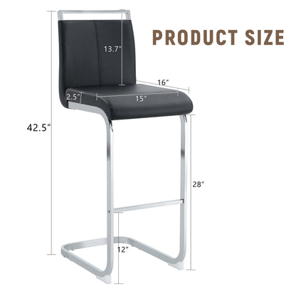 Modern and beautiful bar stool upholstered in PU leather with C-shaped silver metal legs for dining rooms, kitchens, terraces and guest office chairs.(set of 6) (black+PU) image 2