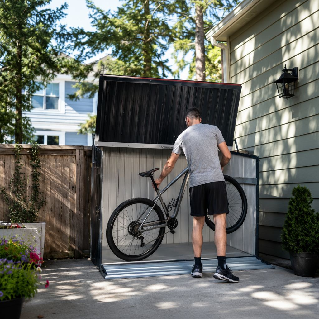 Outdoor Galvanized Steel Storage Shed with Flip Top & Foldable Front Door, Large Capacity Metal Tool Cabinet for Indoor & Backyard Storage 594.39 US Gal 2.25m³ image 12