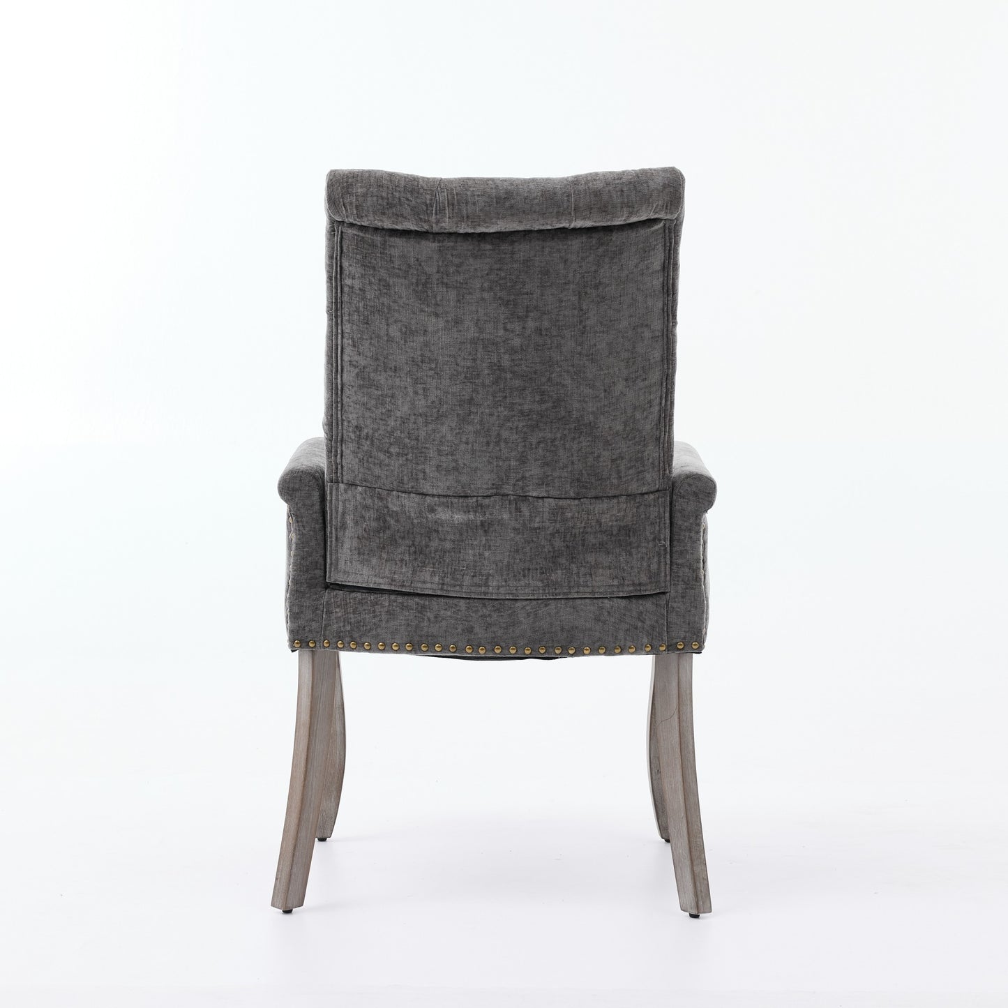Upholstered Chenille Fabric Accent Dining Chair, Curved Solid Wood Legs, Elegant Tufted Club Dining Room Kitchen Room Arm Dining Chair, Single Pack,Gray,SW1895GY image 7