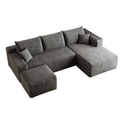 95" Cloud Sectional Sofa with 1 Ottoman,Modern Minimalist Upholstered Couches, Comfort U Shaped Sofa for Living Room,Deep Seat Corner Couch,No Assembly Required,Dark Grey((Plush Corduroy Fabric) image 12
