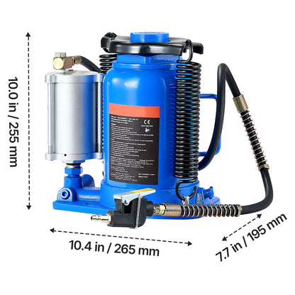 Air Hydraulic Bottle Jack, 32 Ton (70546.9 lbs) Capacity, 10-16.3 Inch Lifting Range, Pneumatic/Manual Heavy Duty Welded Bottle Jack with Pump for Car, SUV, Pickup, Truck, RV, Auto Repair, Blue image 5