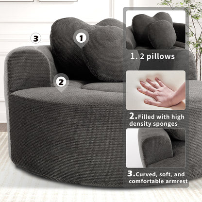 Round Sofa Bed with Memory Foam Sectional Couches for Living Room, Cloud Couch with three pillows, Black+gray image 5
