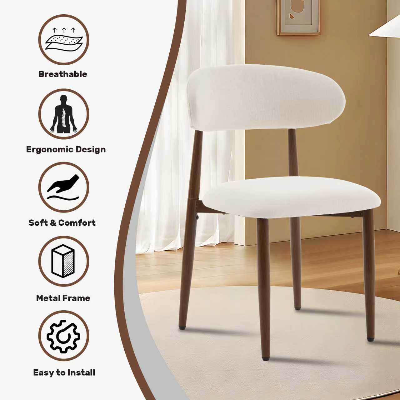 Dining Chairs Set of 2, Metal Kitchen Chairs with Modern Fabric Upholstered for Dining Room, Beige image 10