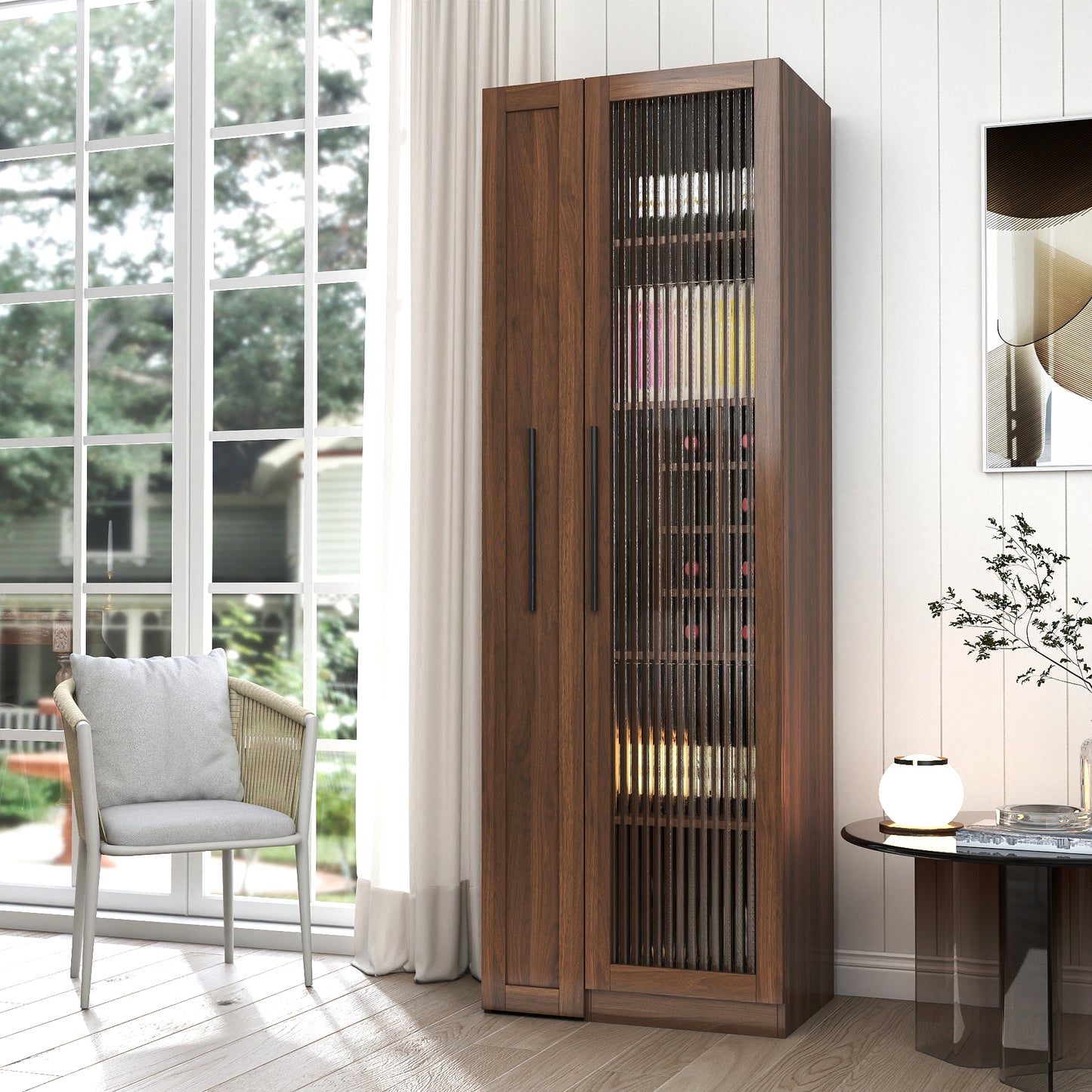 Kitchen pantry cabinet with multi-functional pull-out multi-tier storage shelf,Farmhouse Storage Cabinet with glass Doors,Pantry Organizers for Kitchen, bar cabinet,Dining Room image 3