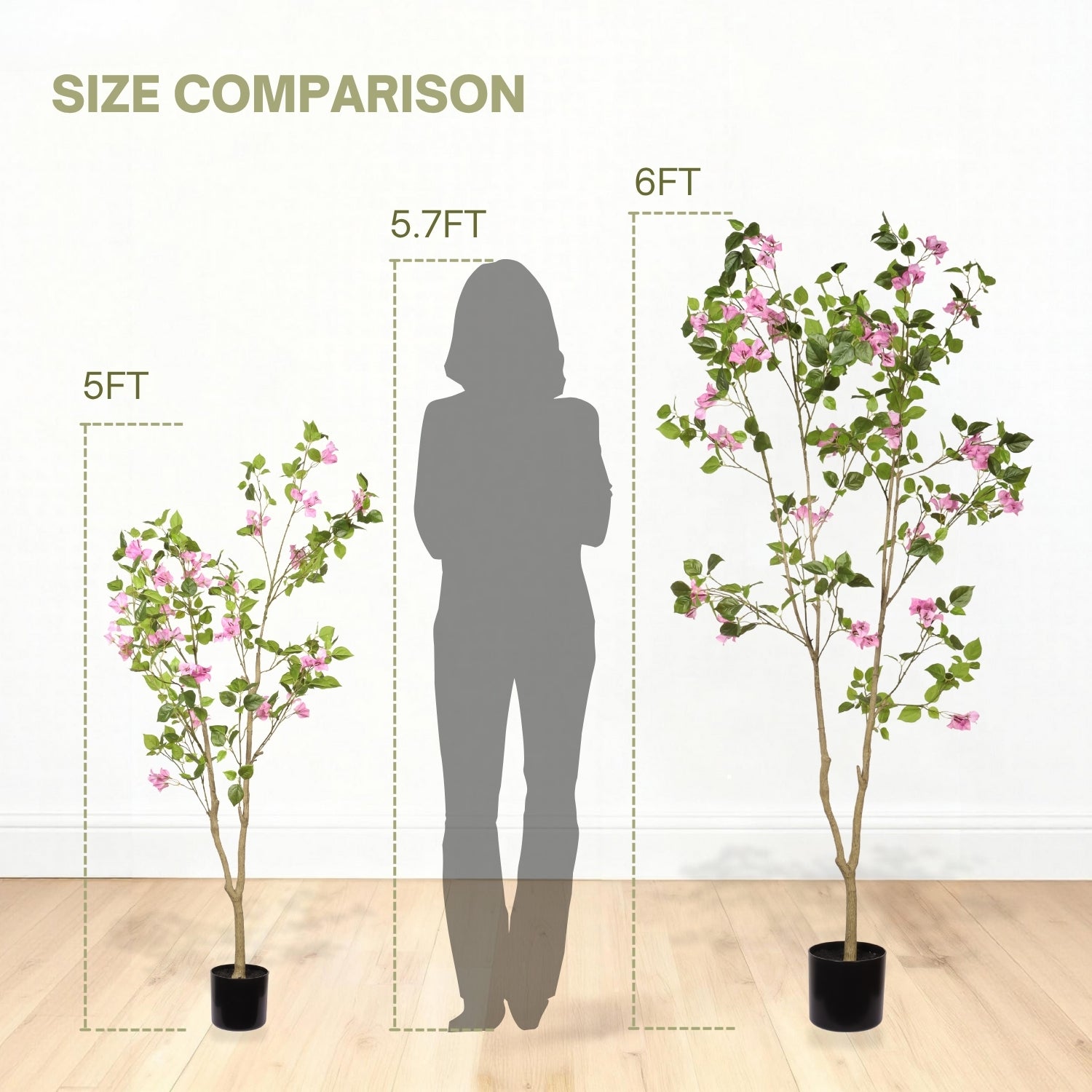 6FT Artificial Bougainvillea Tree with Black Plastic Pot, Realistic Fake Flowering Tree for Indoor Home Office Decor, Potted Faux Plant, 1pc/set image 9
