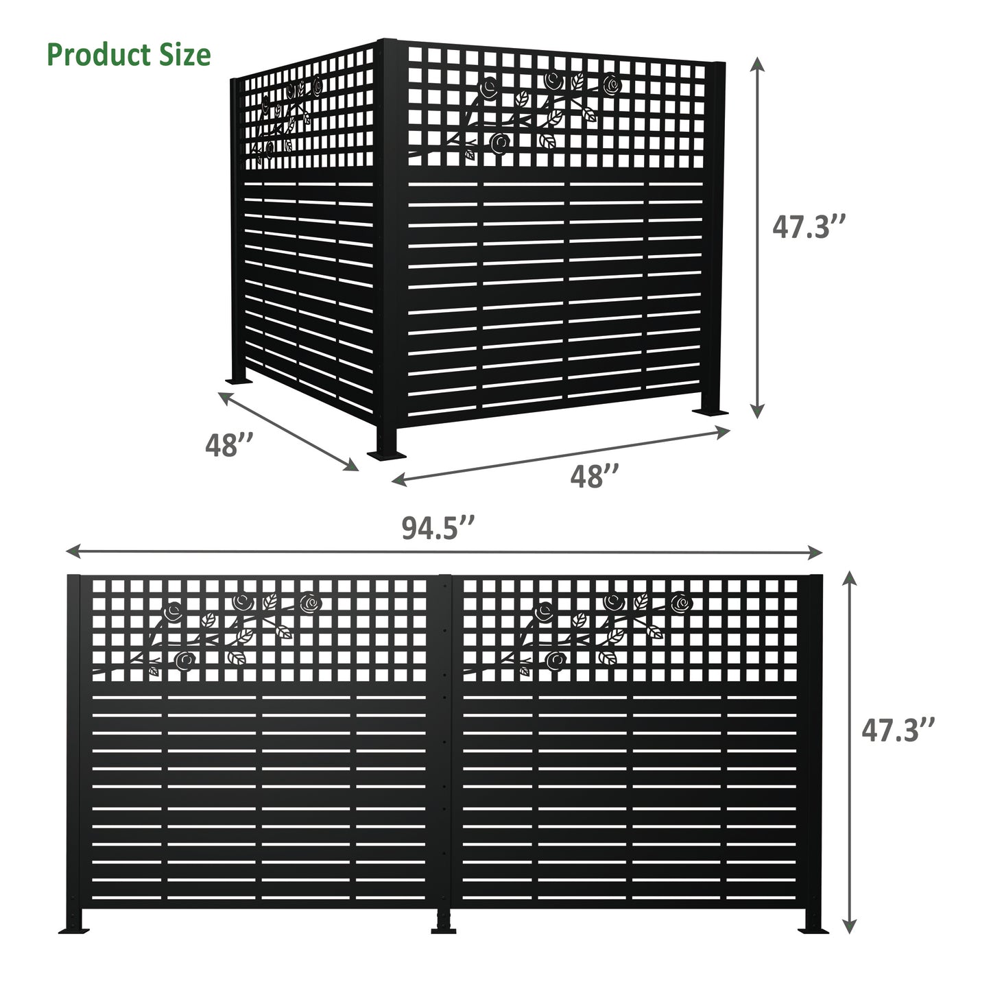 W48'' x H47.3'' x 2 Panels Metal Privacy Screen, Outdoor Privacy Panels, Trash Can Enclosure, Air Conditioner Fence, Pool Equipment Enclosure, Backyard Fencing, Rose Black image 3