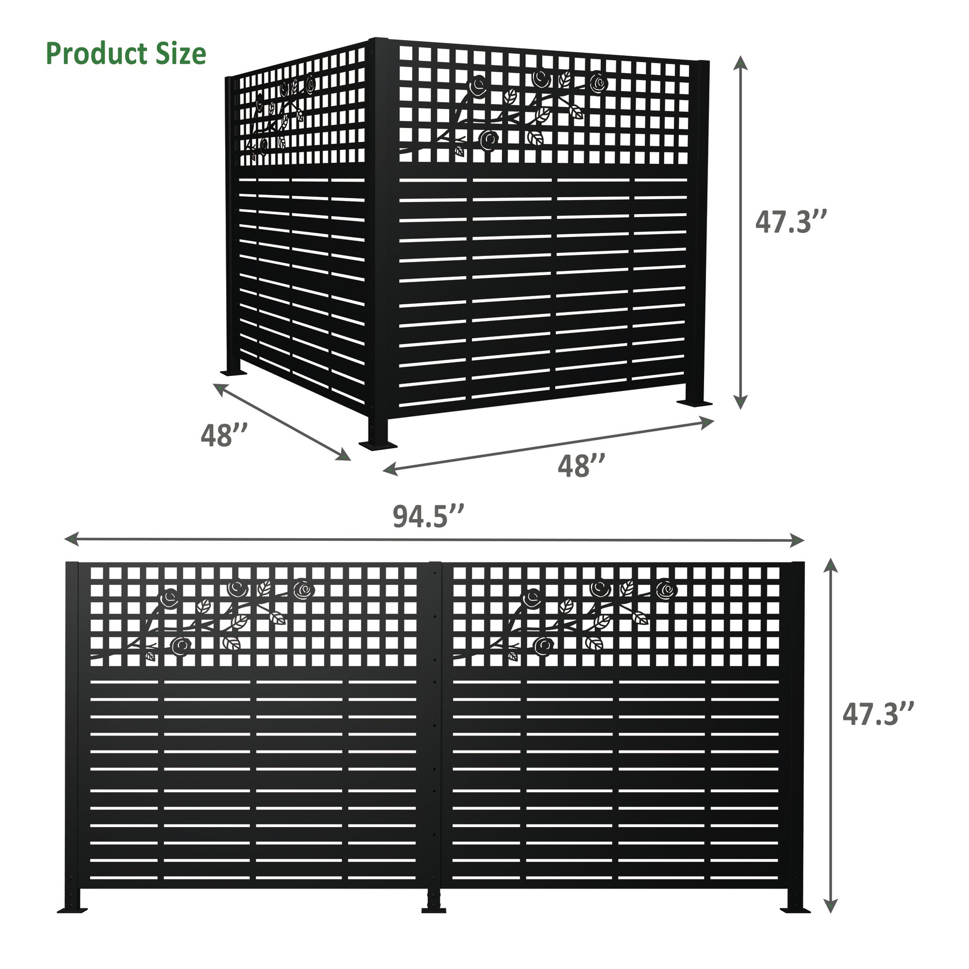 W48'' x H47.3'' x 2 Panels Metal Privacy Screen, Outdoor Privacy Panels, Trash Can Enclosure, Air Conditioner Fence, Pool Equipment Enclosure, Backyard Fencing, Rose Black image 3