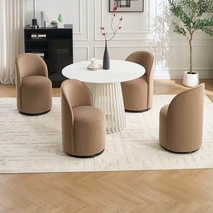 Set Of 1 Upholstered Kitchen & Dining Room Barrel Chair, Mid Century Modern Round Velvet Dining Chair, 360 Degree Swivel Comfy Armless Accent Makeup Vanity Side Chair for Bedroom Living Room image 12