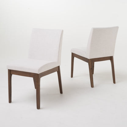 Set of 2 Contemporary Dining Chairs - Upholstered Seat and Backrest, Rubberwood Legs, Walnut + Light Beige (same sku: 58924.00WNT / N759P288155K) image 5