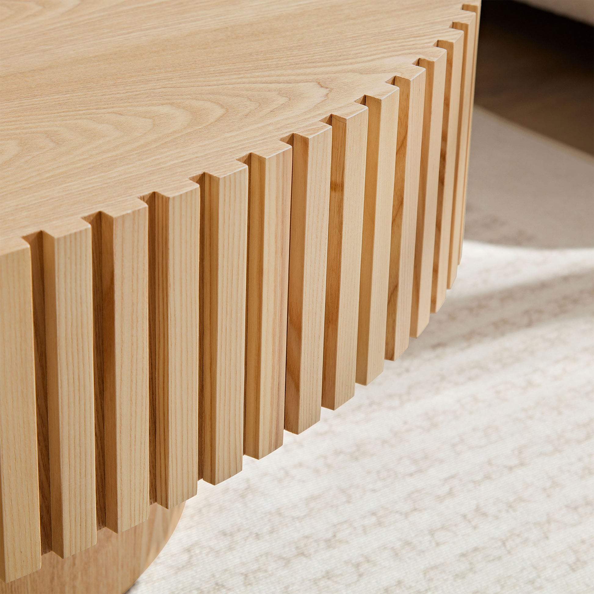 Modern Handcraft Drum Coffee Table Length 43.7 inch Ellipse Coffee Table for Living Room,Oval Small Coffee Table with Sturdy Pedestal,Natural Ash MDF,W2582P251207 image 7