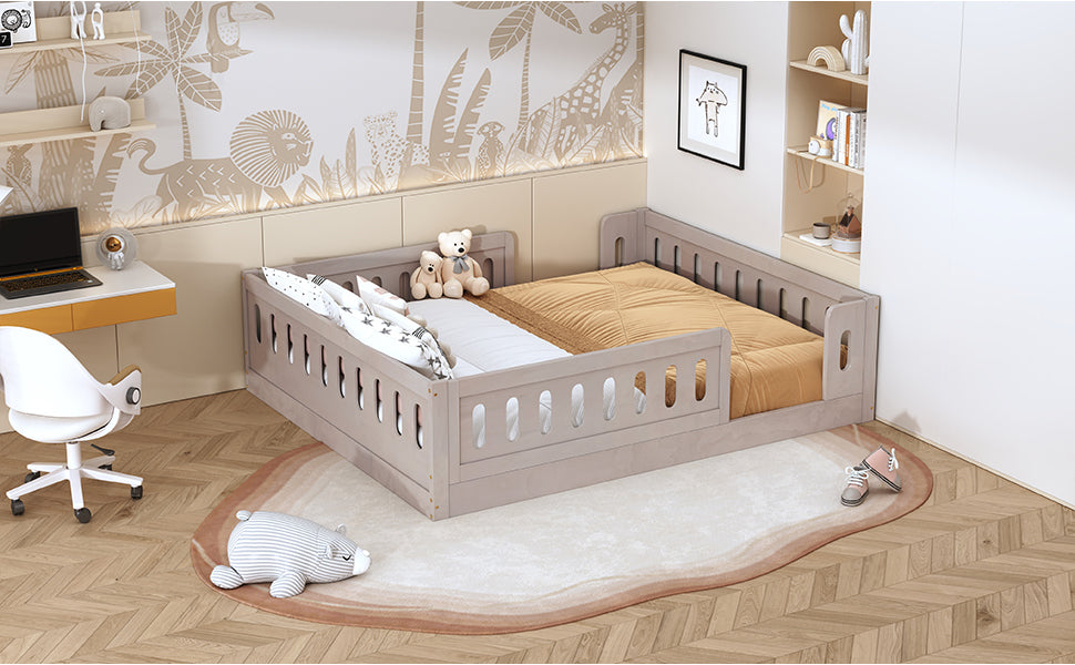 Wood Full Size Platform Bed with Guardrail, Natural image 8