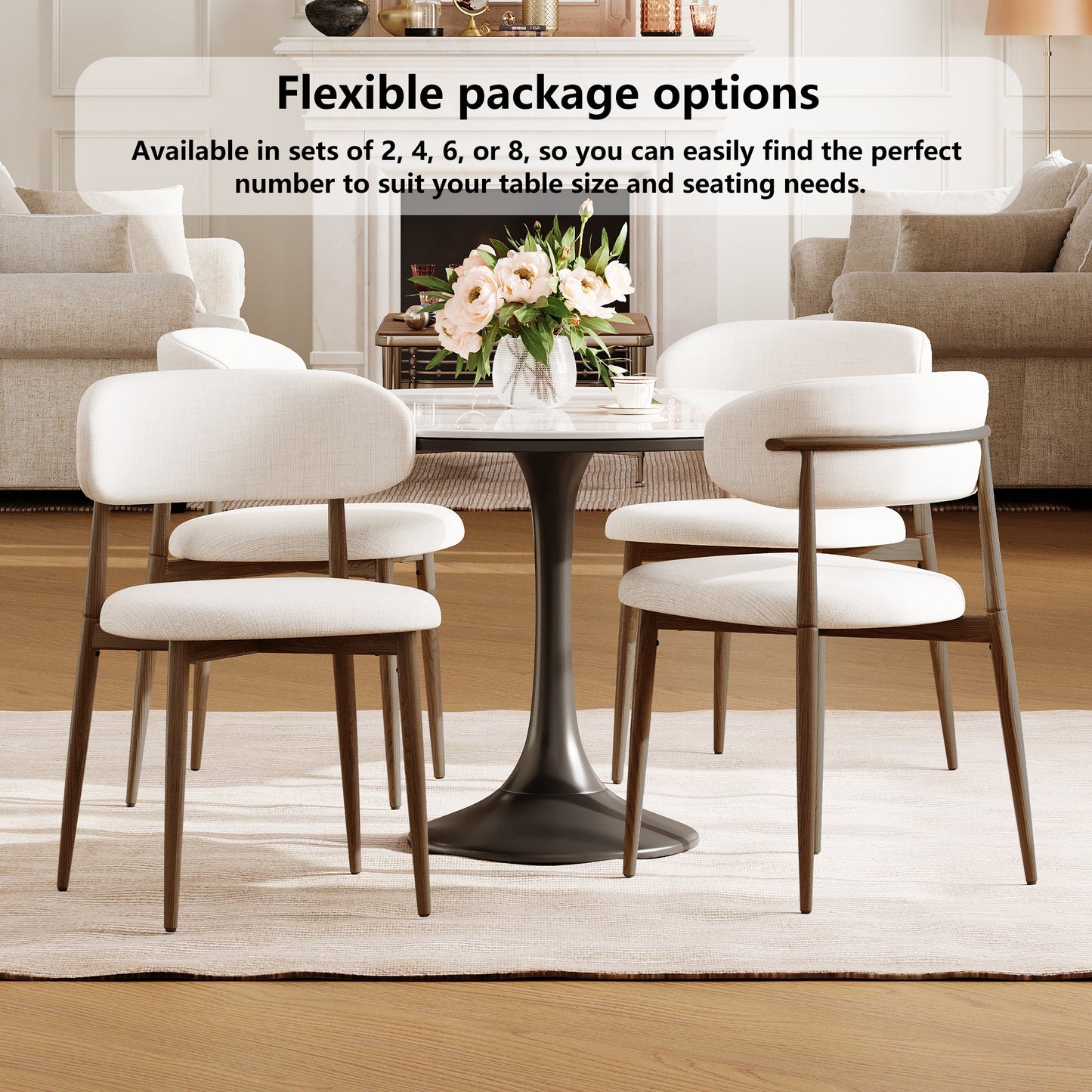 Dining Chairs Set of 2, Metal Kitchen Chairs with Modern Fabric Upholstered for Dining Room, Beige image 8