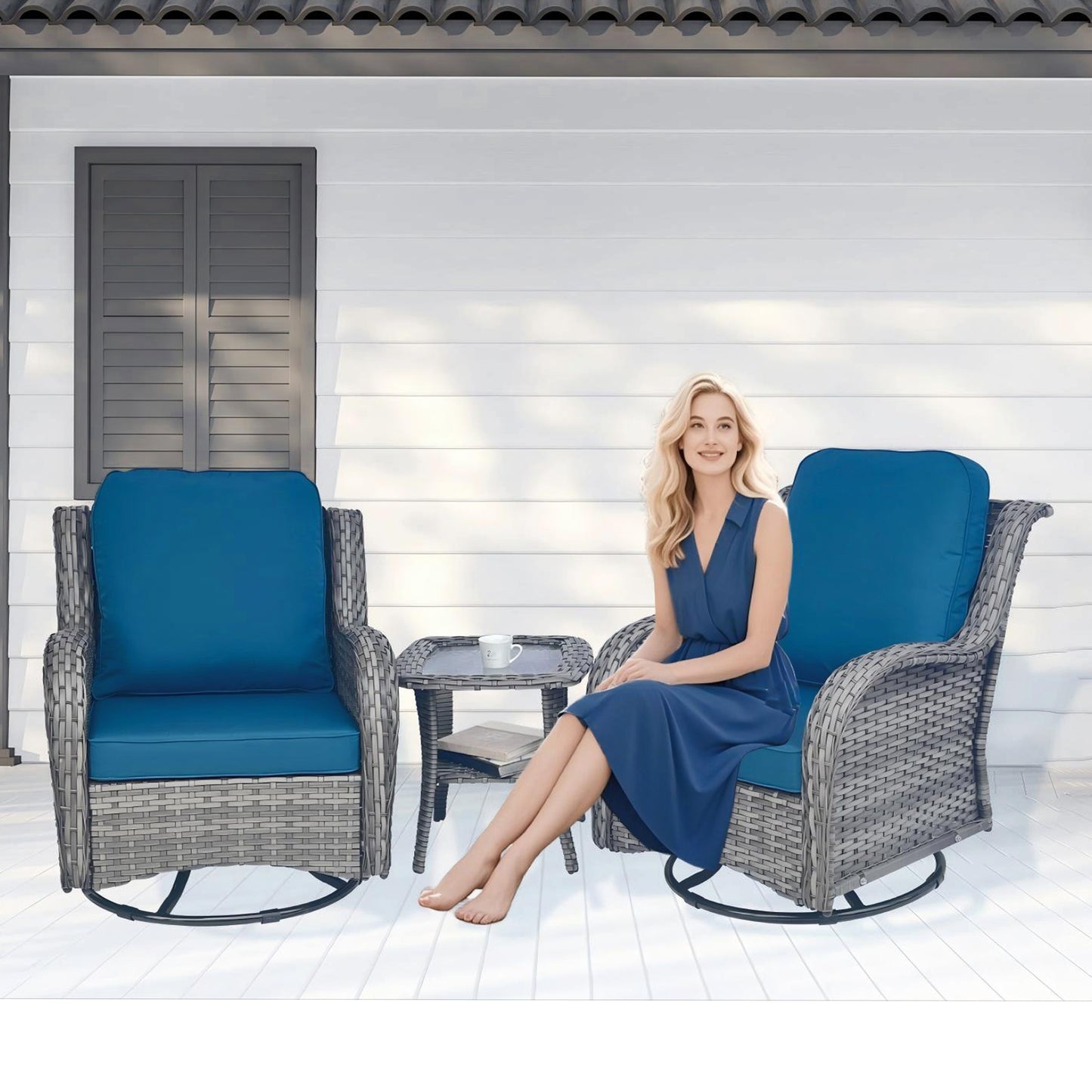 Wicker Patio Furniture Set - 3 Piece Rattan Outdoor Sectional Conversation Sets 2 Piece Wicker Hang gliding Chairs and 1 Side Table image 2