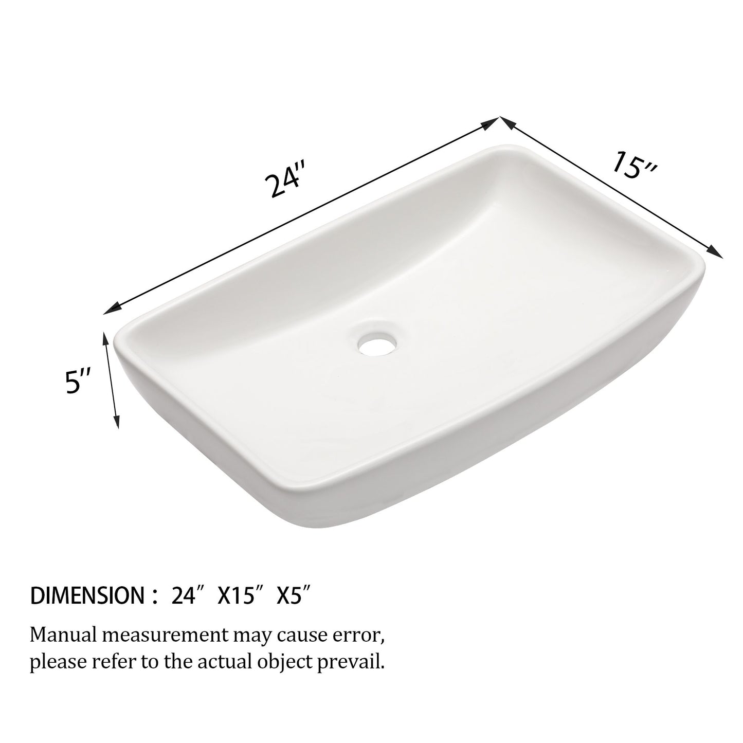 24"x15" White Ceramic Rectangular Vessel Bathroom Sink image 4