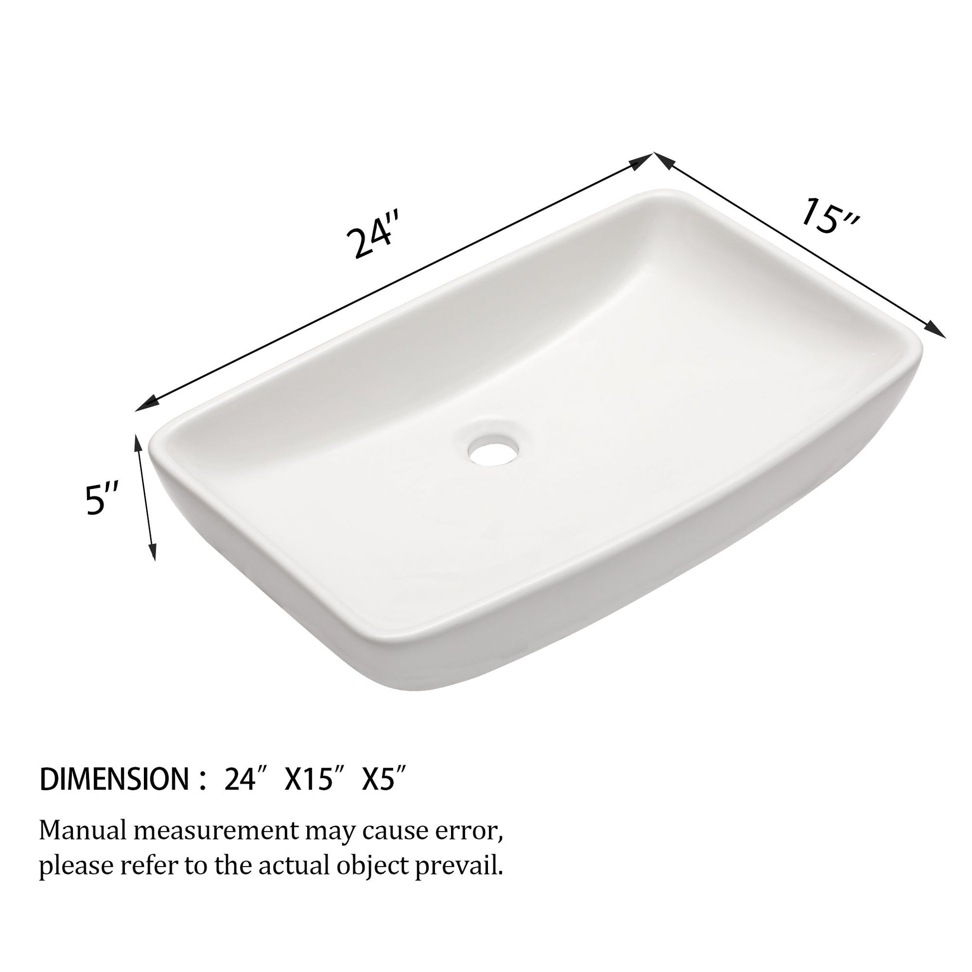 24"x15" White Ceramic Rectangular Vessel Bathroom Sink image 4