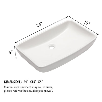 24"x15" White Ceramic Rectangular Vessel Bathroom Sink image 4