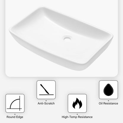 24"x15" White Ceramic Rectangular Vessel Bathroom Sink image 6