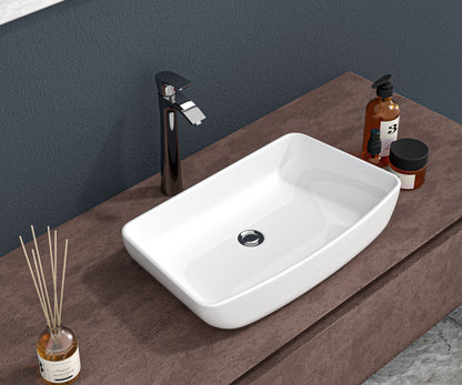 24"x15" White Ceramic Rectangular Vessel Bathroom Sink image 2