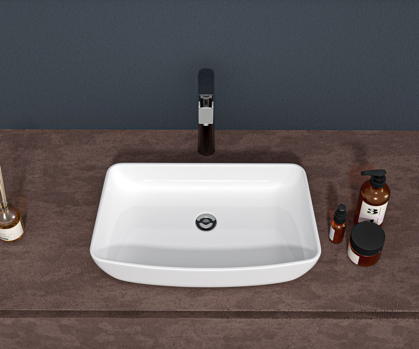 24"x15" White Ceramic Rectangular Vessel Bathroom Sink image 1