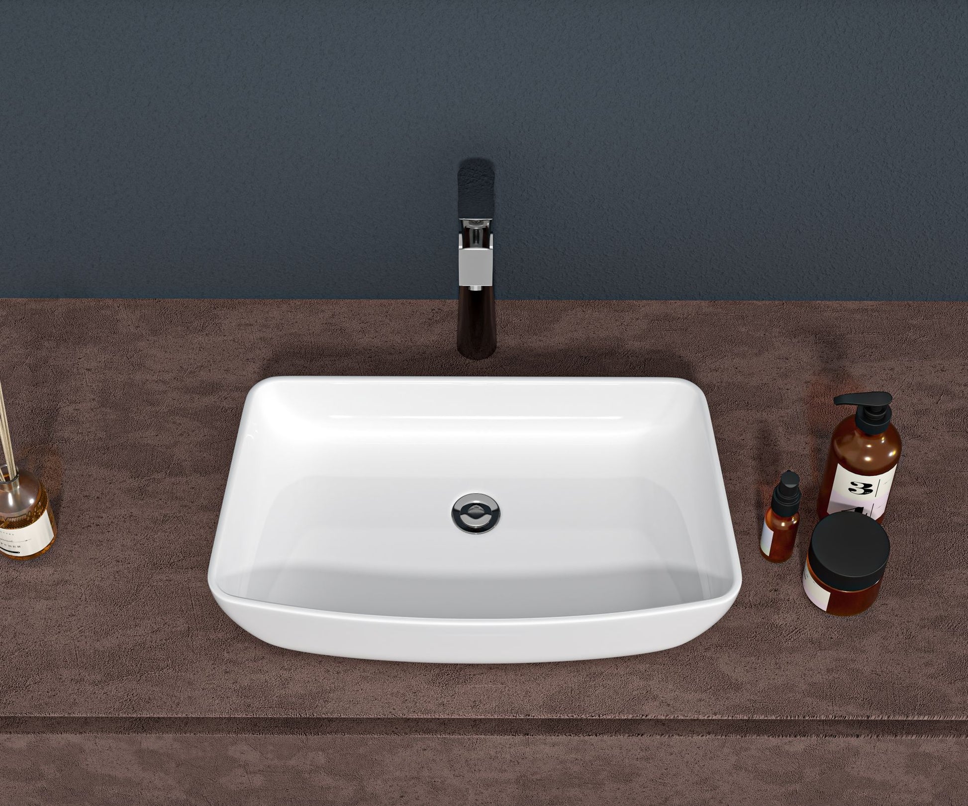 24"x15" White Ceramic Rectangular Vessel Bathroom Sink image 1