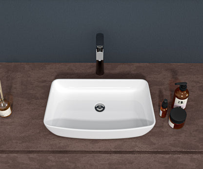 24"x15" White Ceramic Rectangular Vessel Bathroom Sink image 1