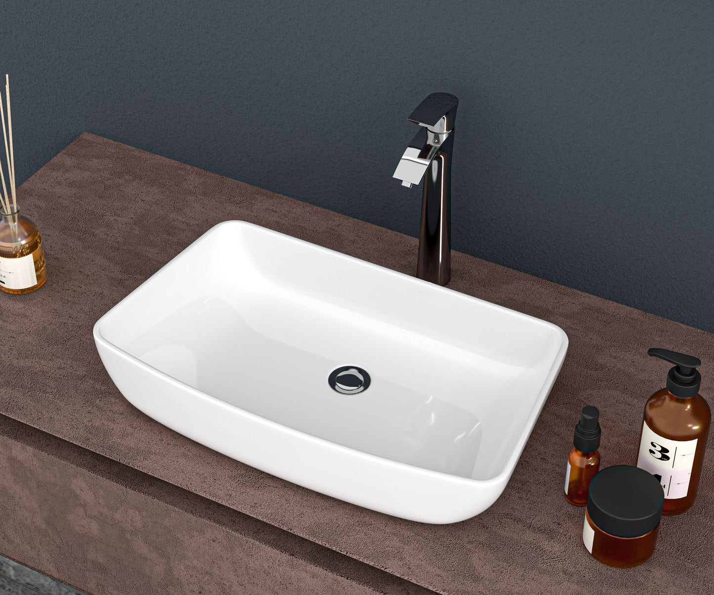 24"x15" White Ceramic Rectangular Vessel Bathroom Sink image 3
