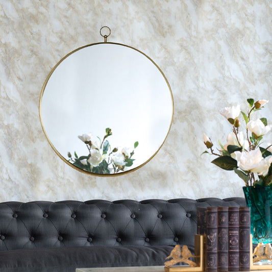 24x28 Gold Round Mirror with Iron Frame - Front View