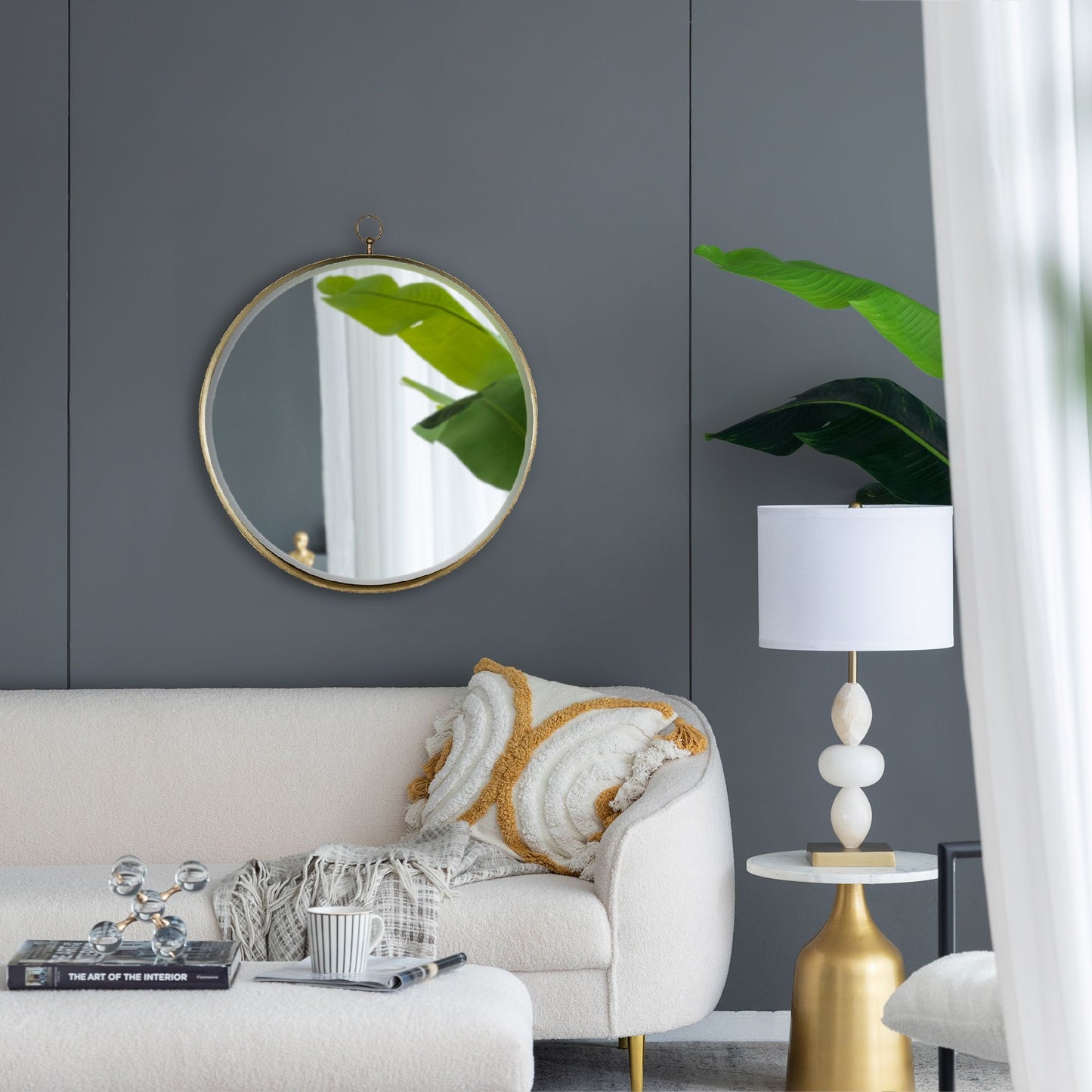 24"x28" Gold Round Mirror, Circle Mirror with Iron Frame for Living Room Bedroom Vanity Entryway Hallway image 3