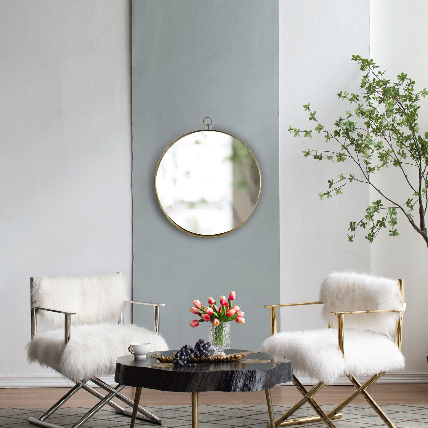 24"x28" Gold Round Mirror, Circle Mirror with Iron Frame for Living Room Bedroom Vanity Entryway Hallway image 5