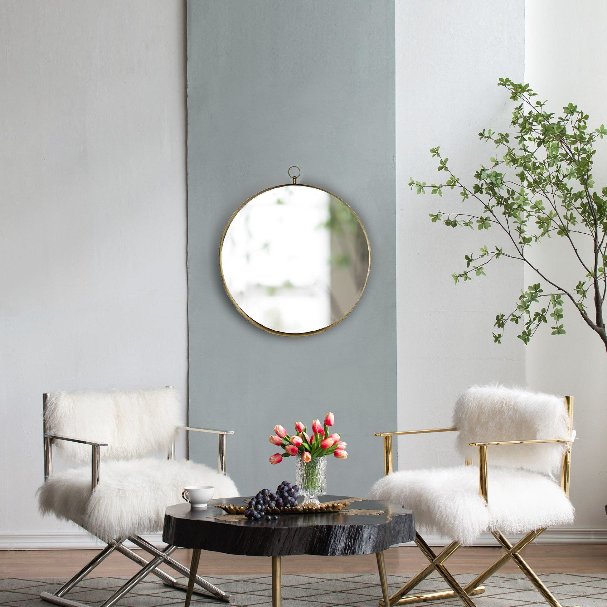 24"x28" Gold Round Mirror, Circle Mirror with Iron Frame for Living Room Bedroom Vanity Entryway Hallway image 5
