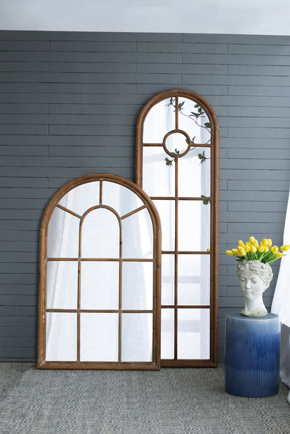 24x79" Half-Round Elongated Mirror with Decorative Window Look Classic Architecture Style Solid Fir Wood Interior Decor image 2