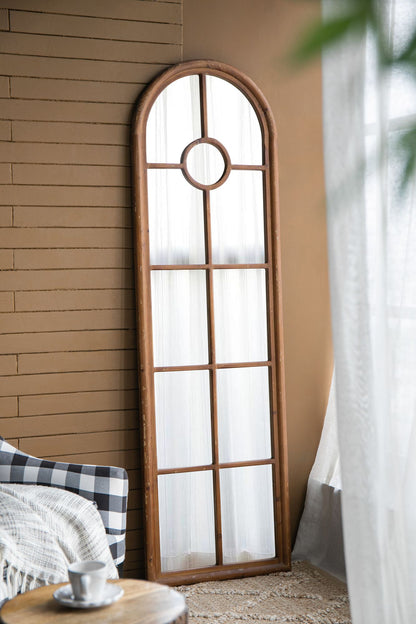 24x79" Half-Round Elongated Mirror with Decorative Window Look Classic Architecture Style Solid Fir Wood Interior Decor image 9