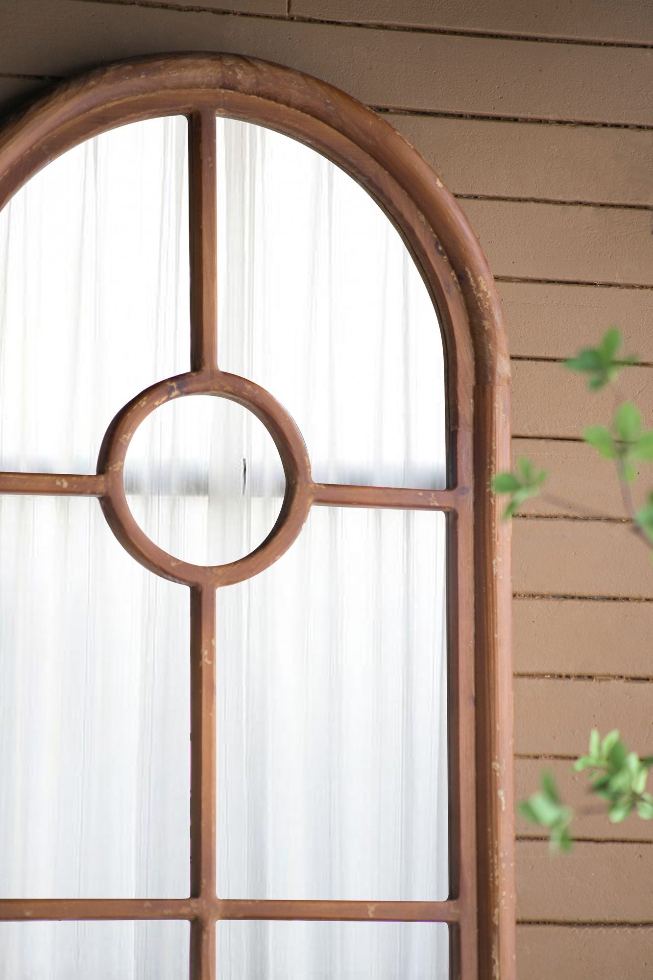 24x79" Half-Round Elongated Mirror with Decorative Window Look Classic Architecture Style Solid Fir Wood Interior Decor image 1