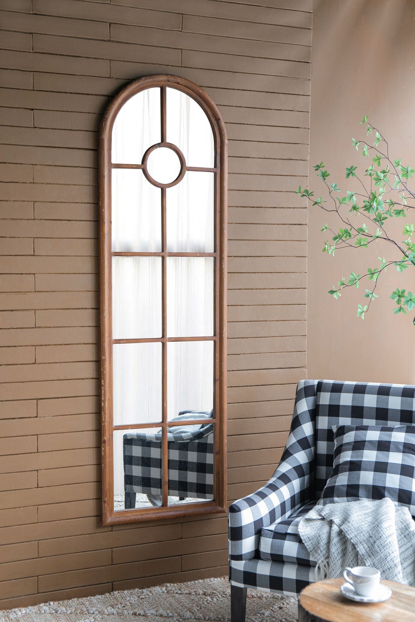 24x79" Half-Round Elongated Mirror with Decorative Window Look Classic Architecture Style Solid Fir Wood Interior Decor image 5
