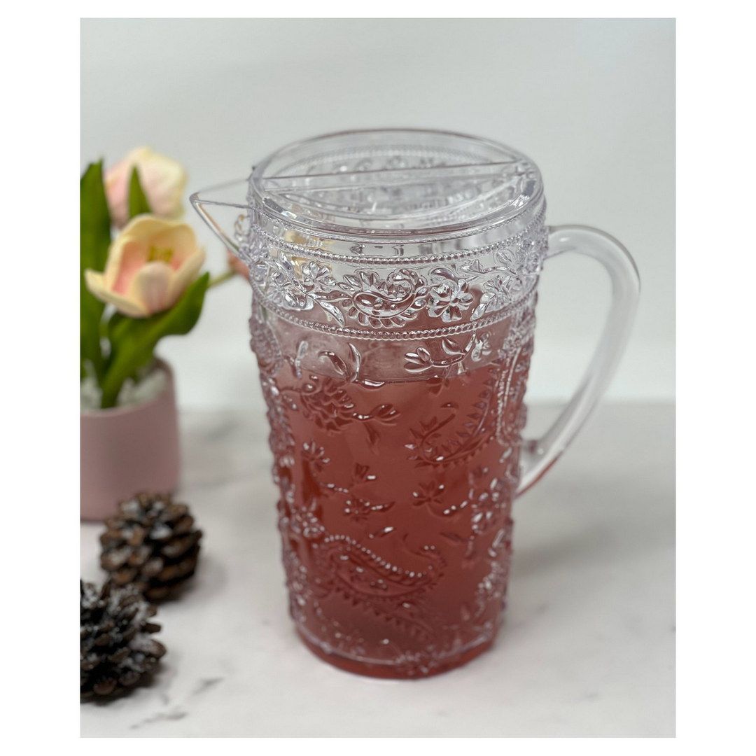 2.5 Quarts Water Pitcher with Lid, Paisley Unbreakable Plastic Pitcher, Drink Pitcher, Juice Pitcher with Spout BPA Free image 2