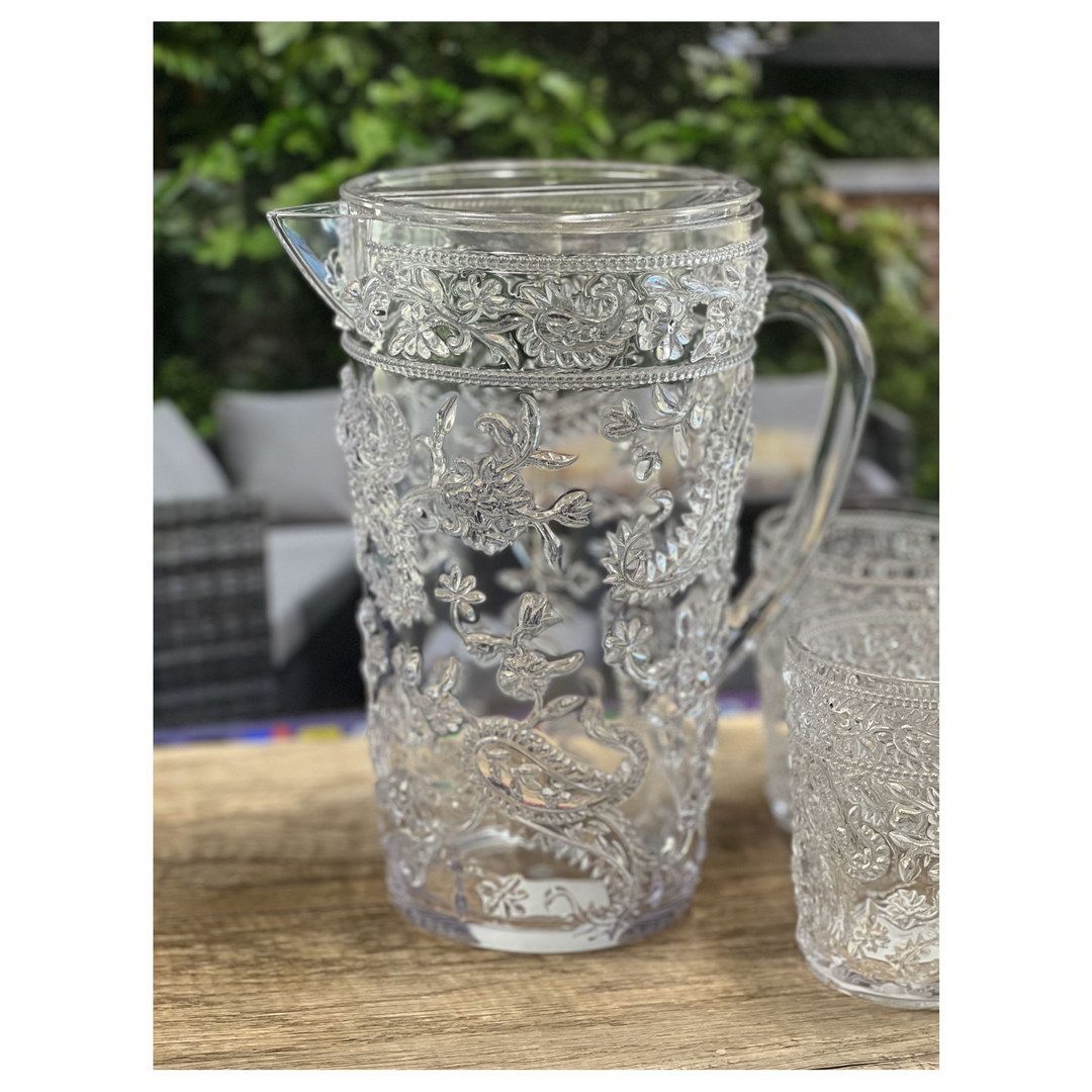 2.5 Quarts Water Pitcher with Lid, Paisley Unbreakable Plastic Pitcher, Drink Pitcher, Juice Pitcher with Spout BPA Free image 4