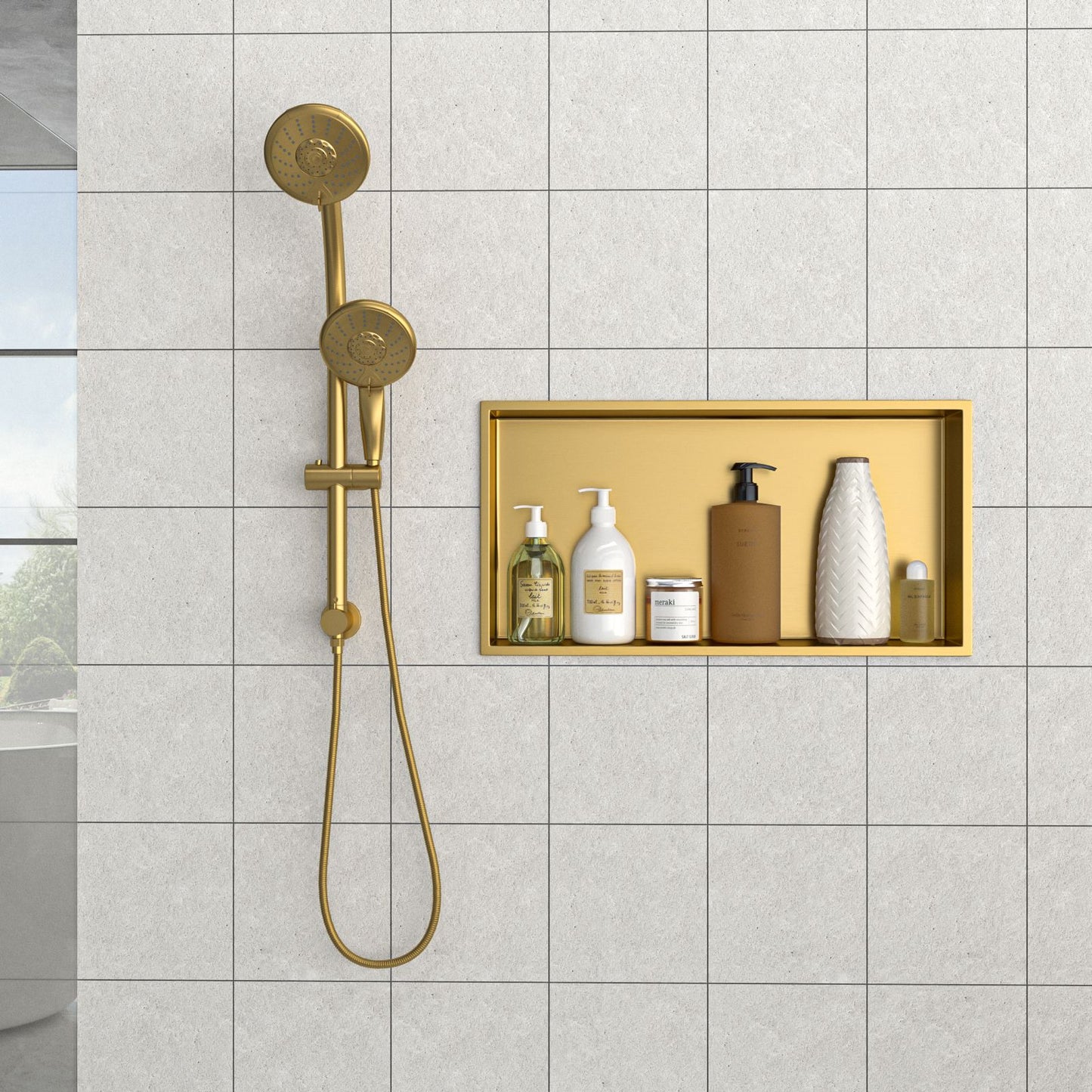25" x 13" Stainless Steel Shower Niche, Gold image 1