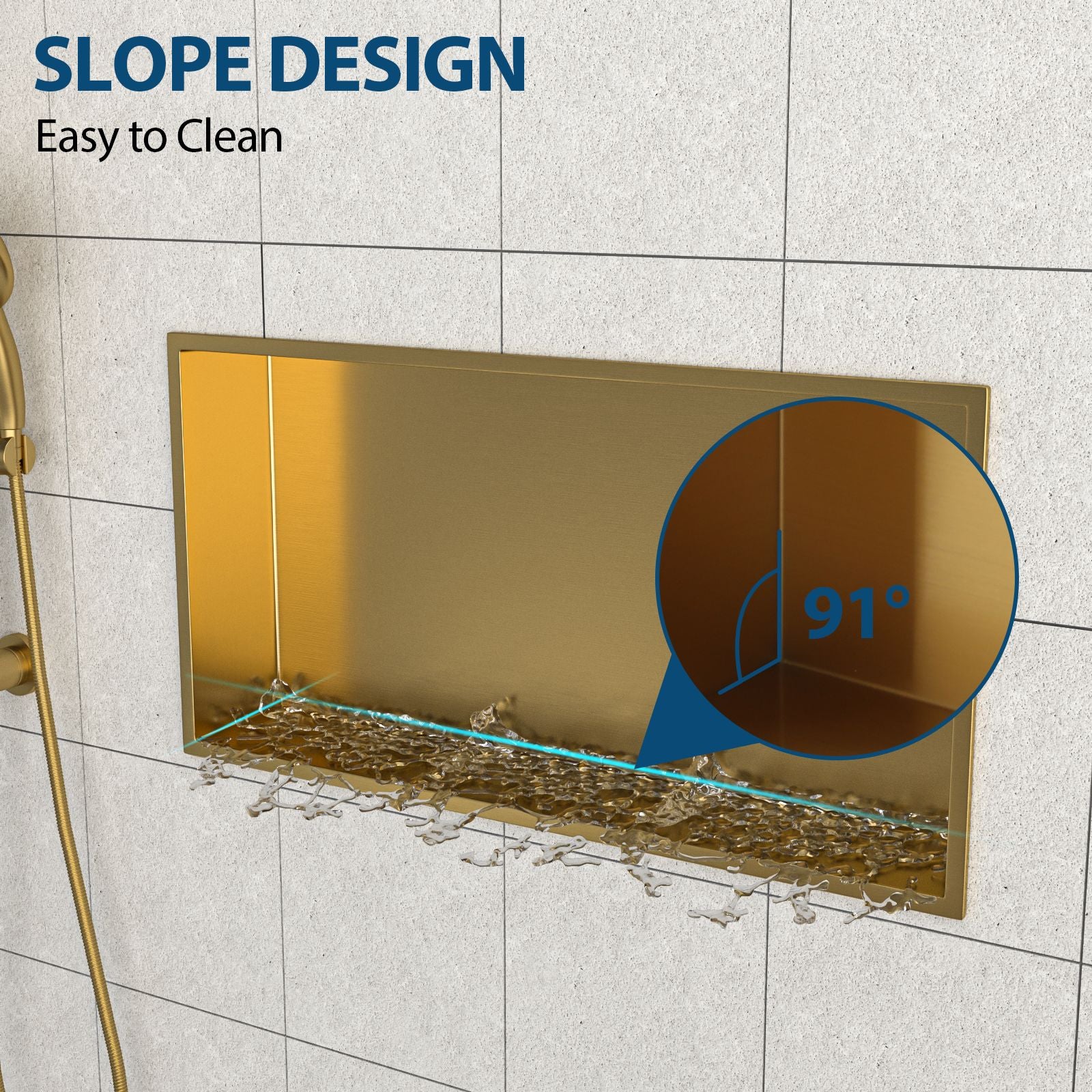 25" x 13" Stainless Steel Shower Niche, Gold image 6