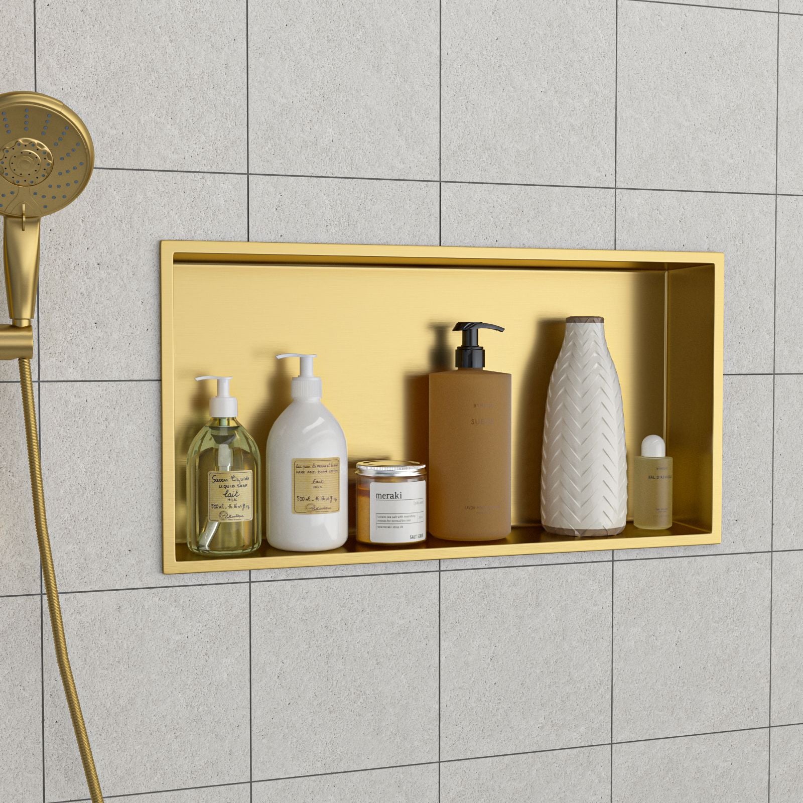 25" x 13" Stainless Steel Shower Niche, Gold image 3