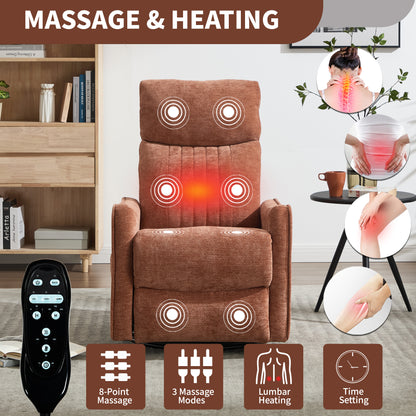 Orange Heat Massage Manual Recliner Chair with Rocker and Swivel in Fabric for Living Room image 8