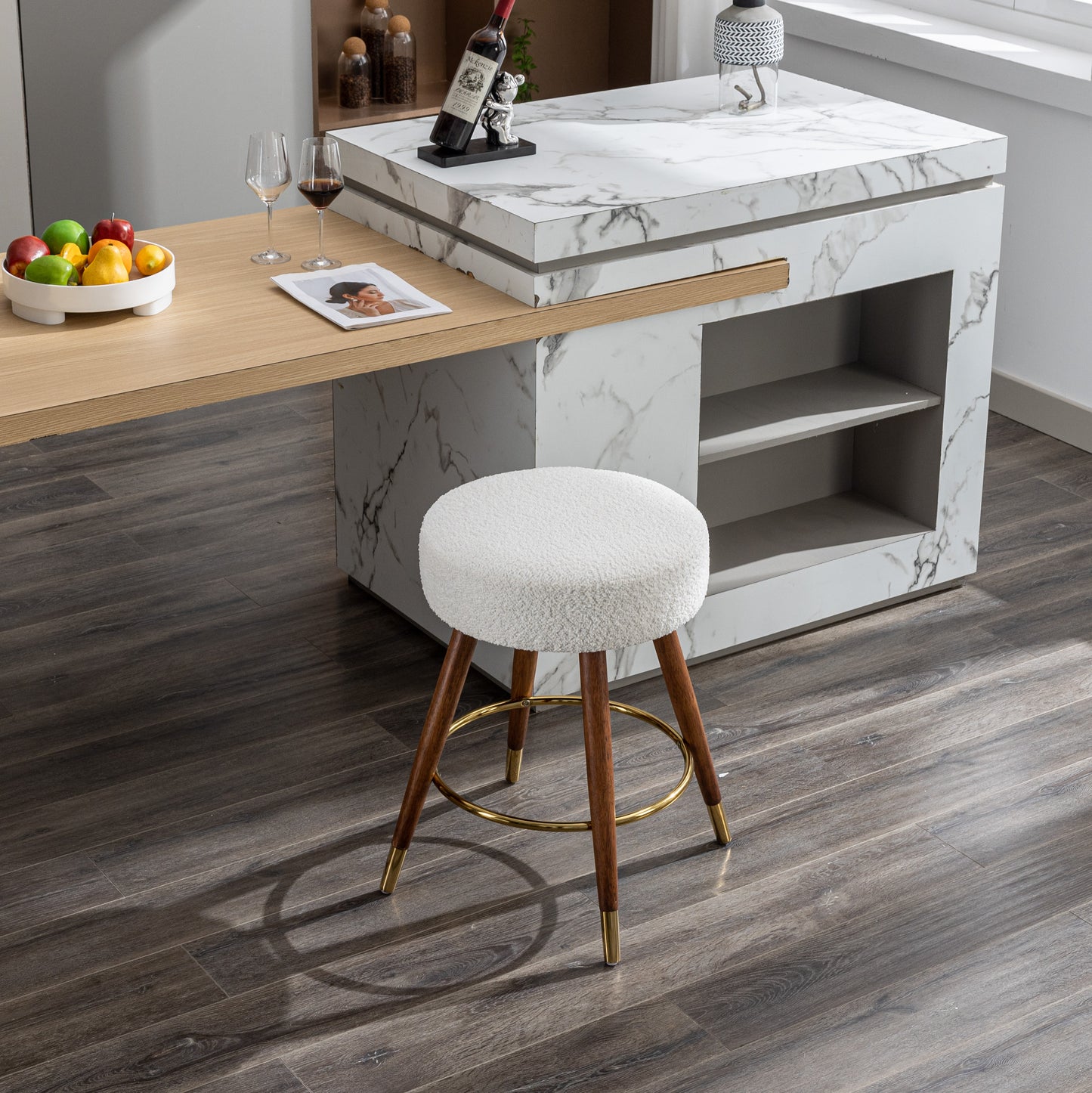 MoMo Boucle Upholstered Counter Height Stool, 360° Swivel image 5