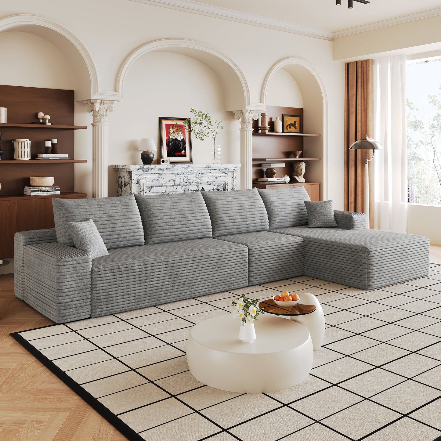 135" Cloud Sectional Couch with L-Shape Chaise,Modern Modular Sofa with Deep Seat, Upholstered Couches for Living Room Bedroom,No Assembly Required,Grey (Plush Corduroy Fabric) image 2
