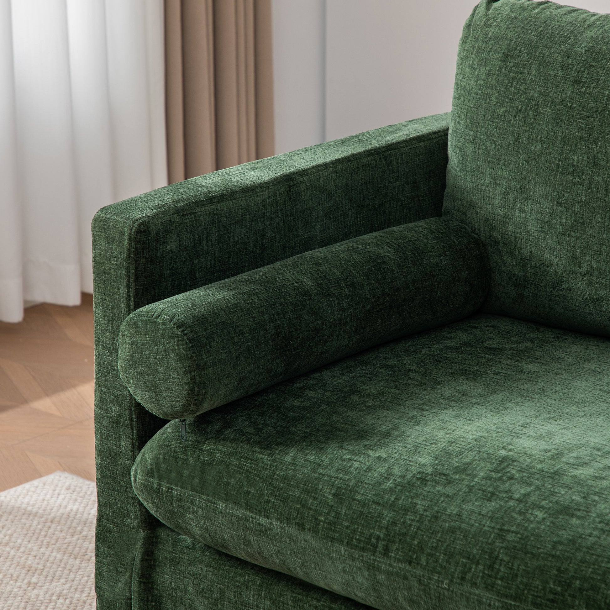 82.68" Wide Extra-large Double-seater Sofa, Chenille Upholstered, With Two Armrest Pillows And Two Backrest Pillows, Suitable For Bedrooms, Living Rooms, And Window Seating.Green image 7