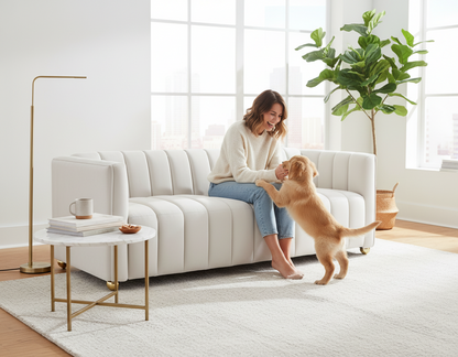Modern Glam Vertical Channel Tuft Sofa, 82.7" Wide Leather Look Fabric Couch with Continuous Seat, Sturdy Wood Frame Comfort Cushioned Sofa for Apartment Lounge image 6