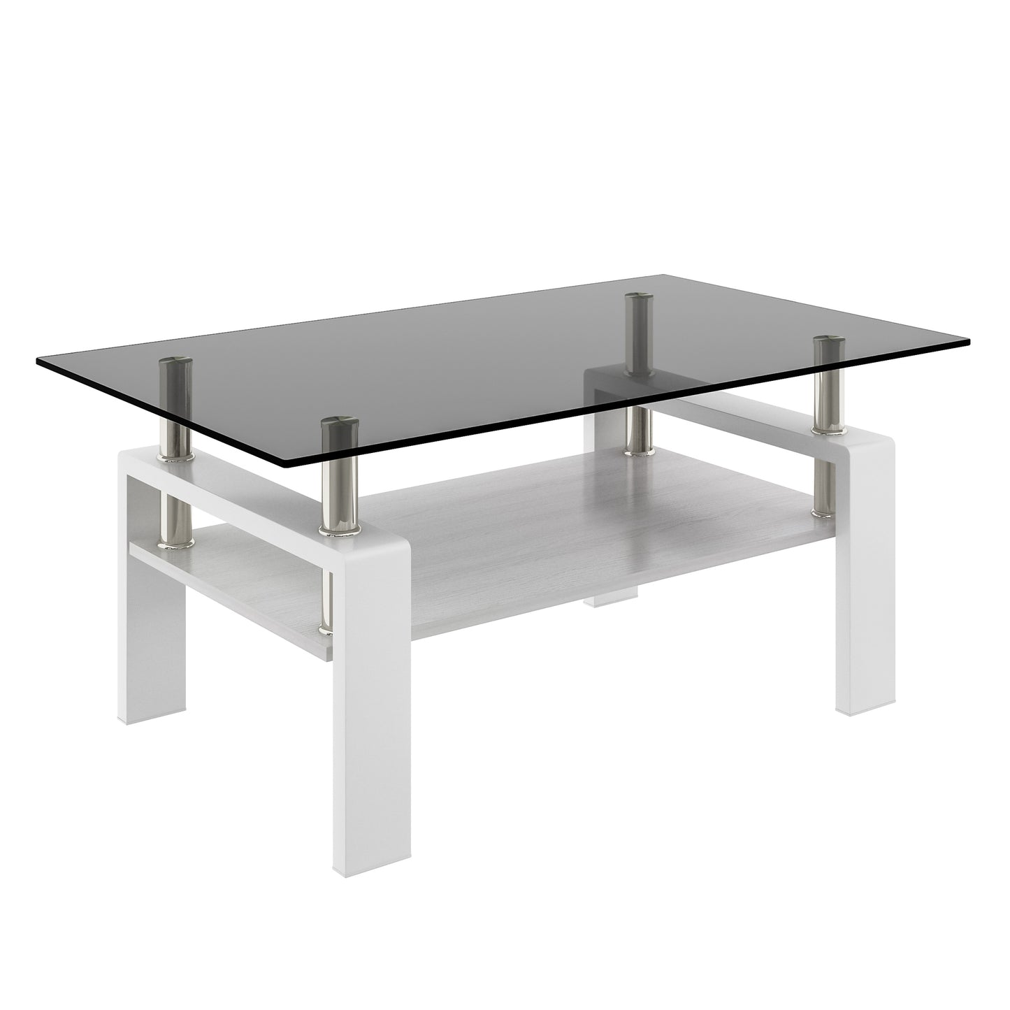 Rectangle Coffee Table, Tempered Glass Tabletop with MDF Layer, Modern Table for Living Room, Gray Glass image 7