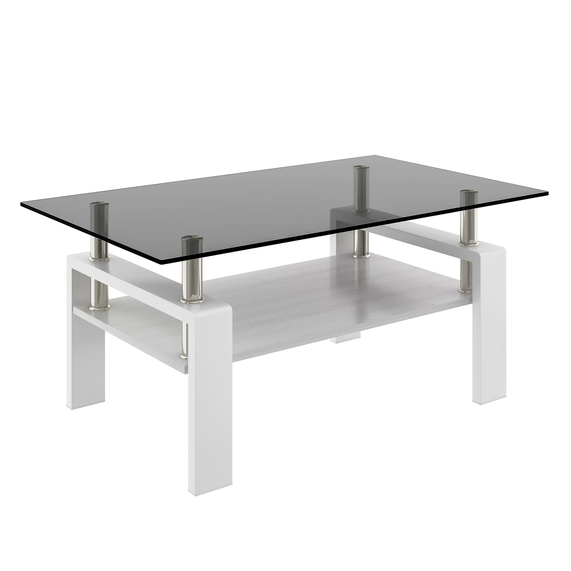 Rectangle Coffee Table, Tempered Glass Tabletop with MDF Layer, Modern Table for Living Room, Gray Glass image 7