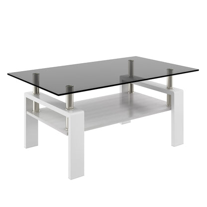 Rectangle Coffee Table, Tempered Glass Tabletop with MDF Layer, Modern Table for Living Room, Gray Glass image 7