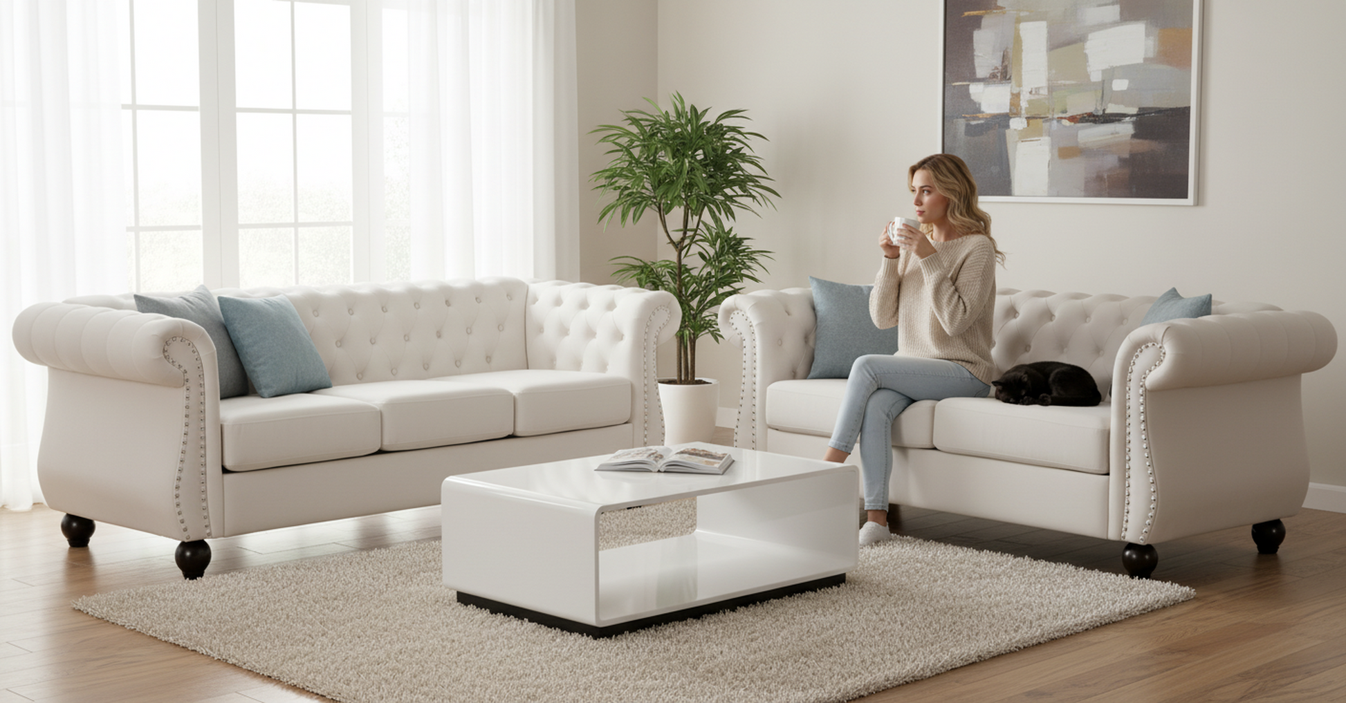 Chesterfield Crushed Velvet Accent Chair, Button Tufted Single Sofa Chair with Rolled Arms, Wood Tapered Legs, High Density Foam Spring Support, Comes with Matching Bolster image 2